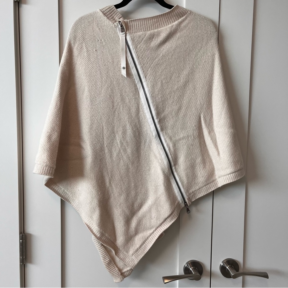 Lululemon Cream Asymmetrical Zip Knit Poncho Sweater - Picture 3 of 14